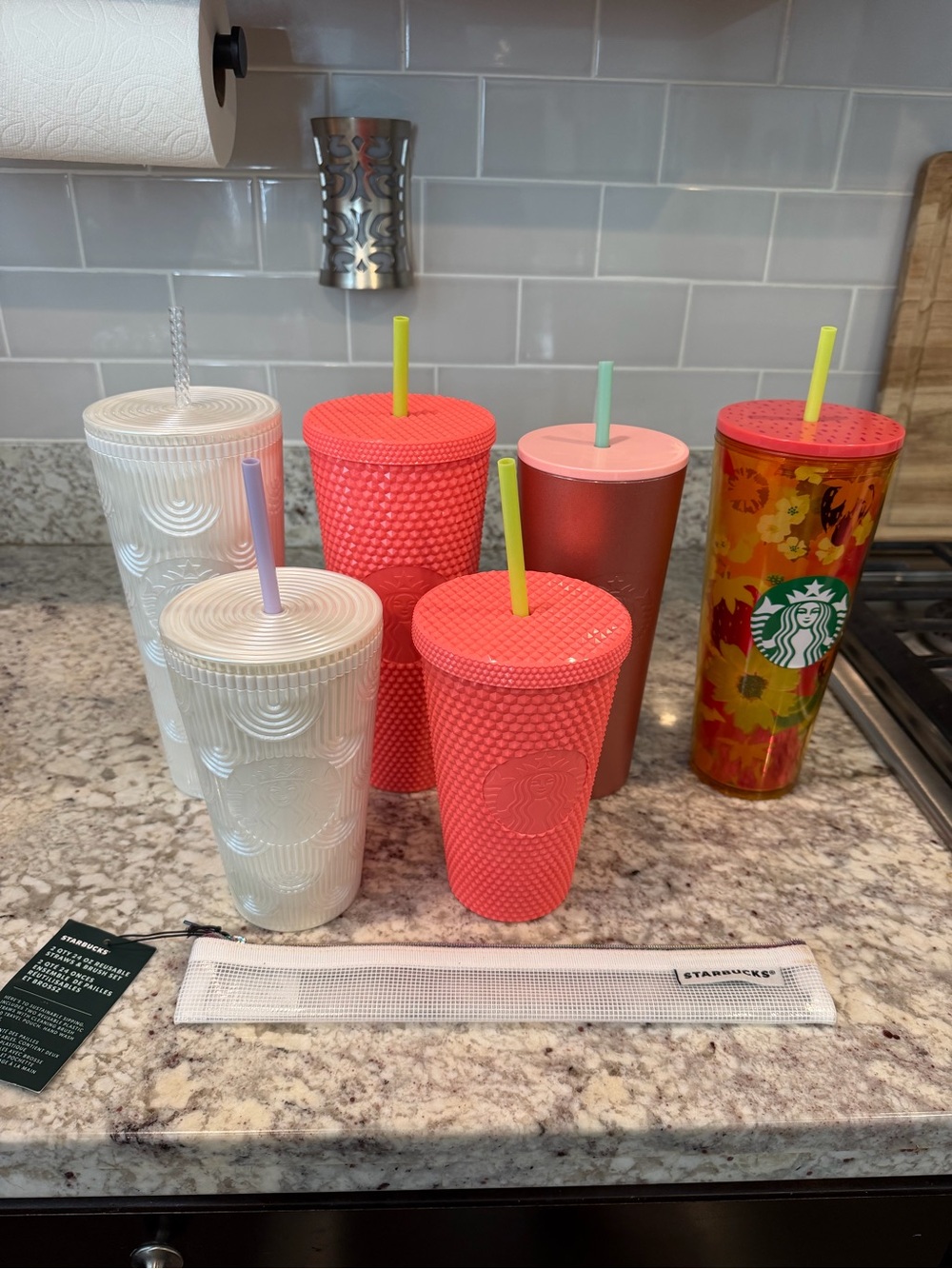Starbucks Tumbler Pink, White, Coral and Yellow Reusable Cold Cup Collection (6)